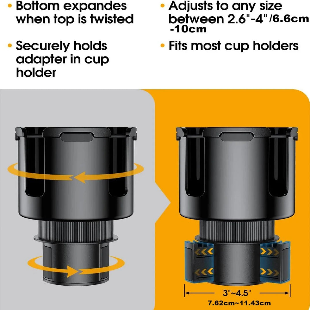 Car Cup Holder Expander – 2-in-1 Organizer with Phone Holder & Drink Slot