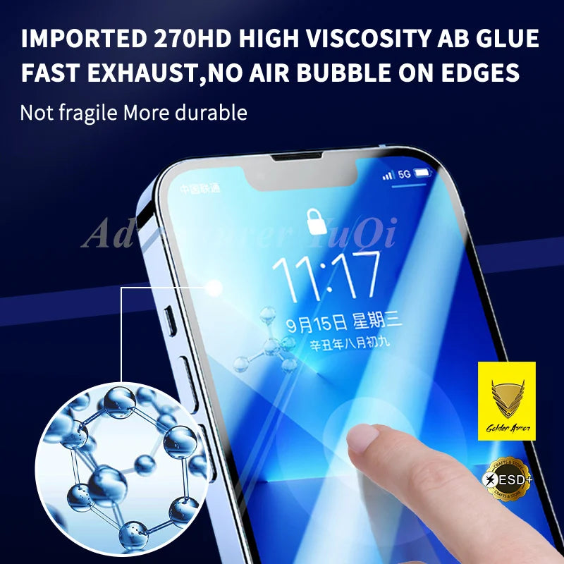 2-Pack AdvenQi Golden Armor Tempered Glass iPhone 17 16 15 14 13 12 11 X XR XS 7 8 Plus Full Glue