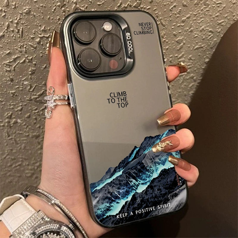 Snow Mountain Sunset Landscape Phone Case for iPhone 11-17 Pro Max – Electroplate Silver
