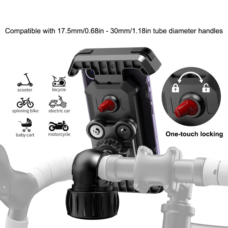 Anti-Vibration Bike Phone Mount – 360° Shock Absorber Handlebar Clamp