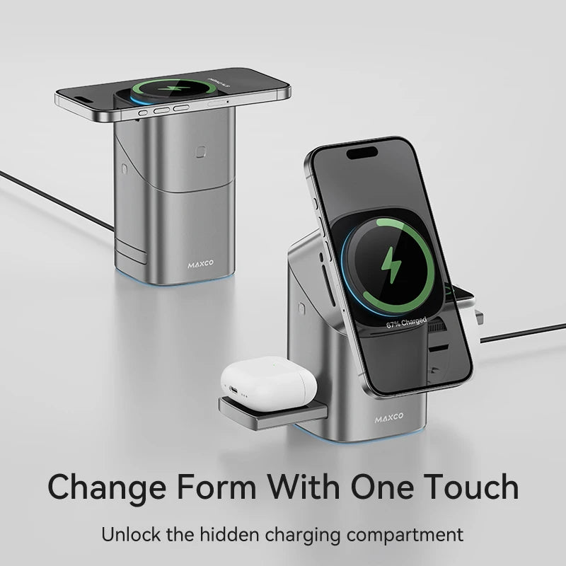 Qi2 Certified 3-in-1 Magnetic Wireless Charging Station for iPhone, Apple Watch, AirPods