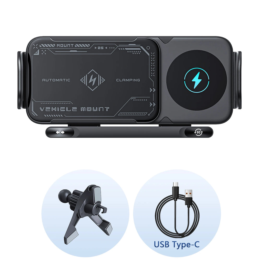 Electric Car Phone Mount Wireless Charger Auto-Clamp 15W