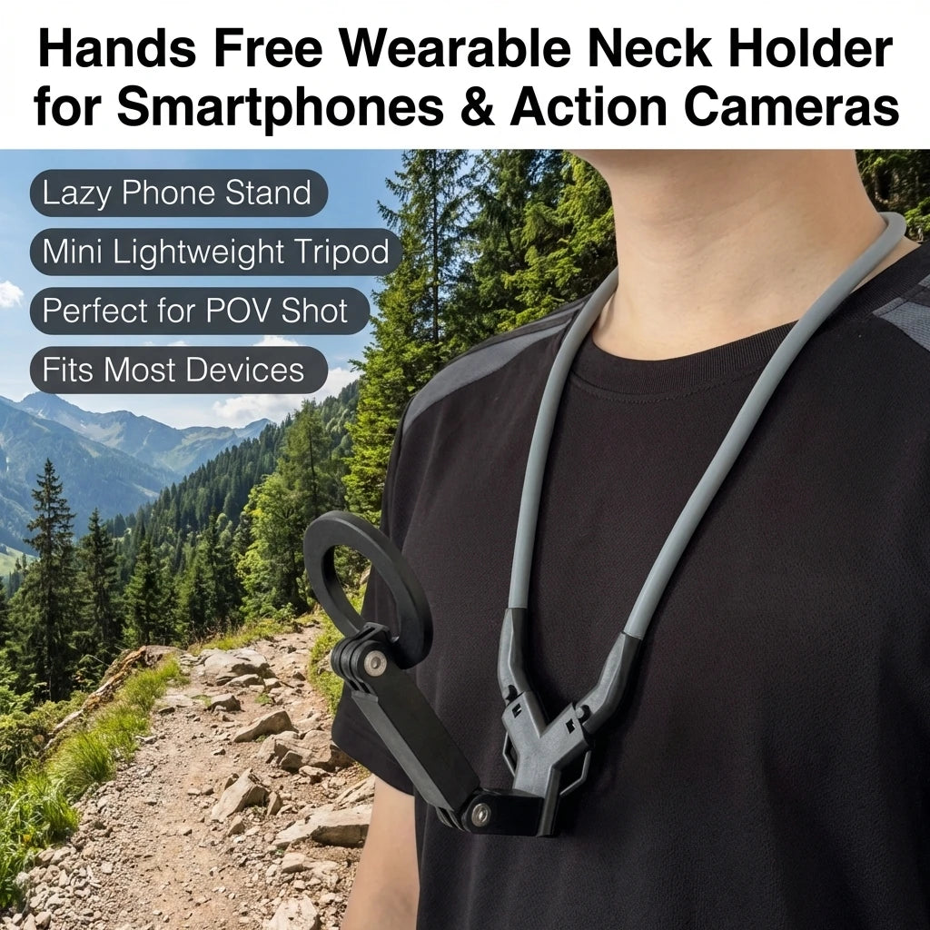 Magnetic Neck Phone Holder – Hands-Free MagSafe Tripod Stand