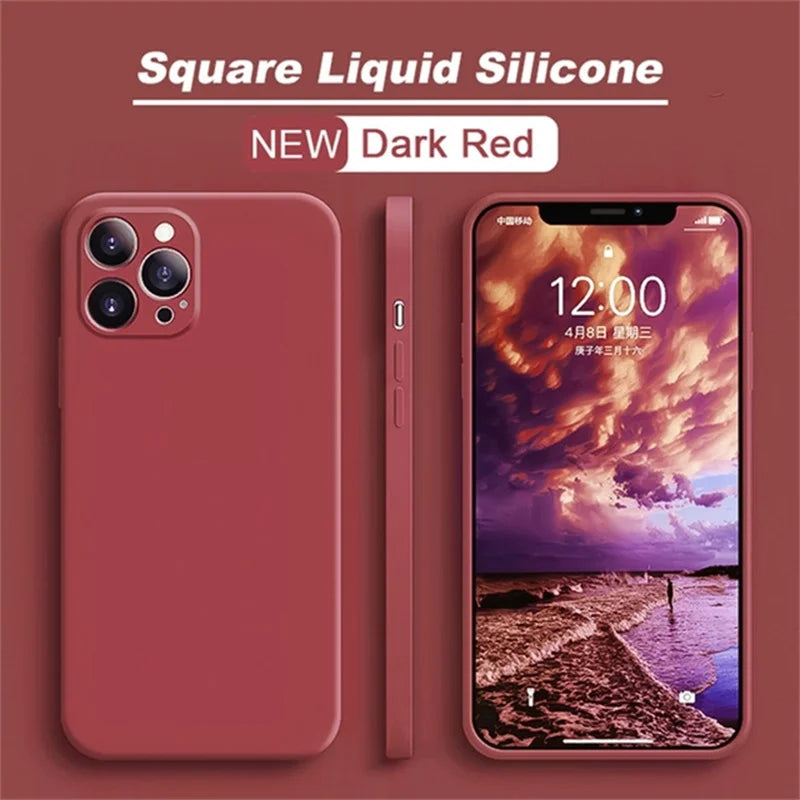 Square Liquid Silicone iPhone Case | Camera Lens Protection Matte Cover iPhone 15–11 XS XR X