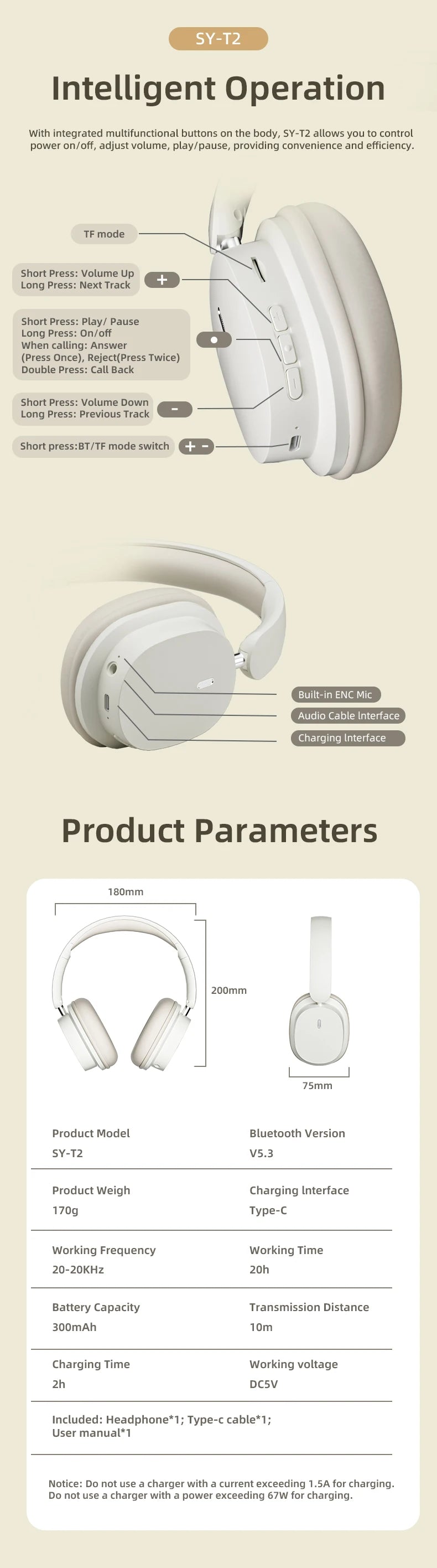 VAORLO Bluetooth 5.3 Foldable Headphones