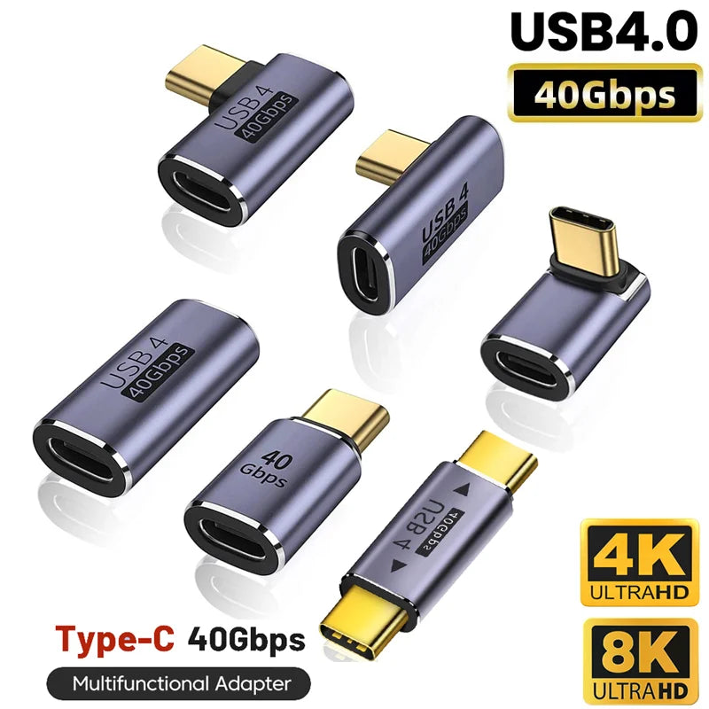 USB4 40Gbps 90° OTG USB-C Adapter | 100W 8K 60Hz Data Converter for MacBook iPad iPhone
