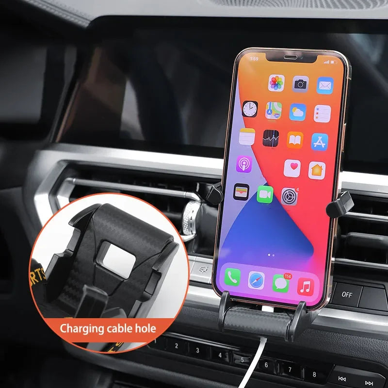 Racing Car Phone Holder – Carbon Fiber Air Vent Mount Auto-Adjust 360° Rotate