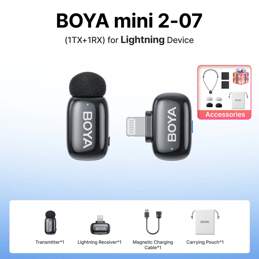 BOYA Mini 2 Wireless Lavalier Mic | AI Noise Cancellation 24-Bit for iPhone Android