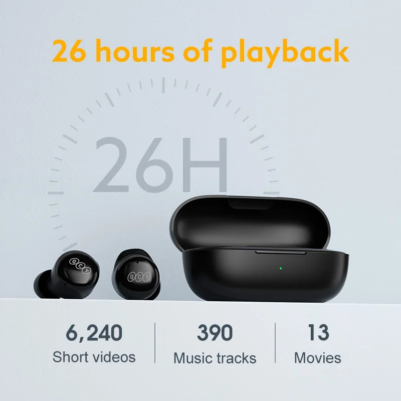 QCY T17 Bluetooth Earbuds 5.1 Wireless Audio with Long-Lasting 26H Charging Case