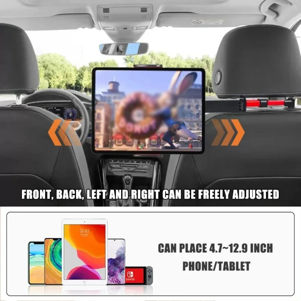 Car Headrest Tablet Holder – Universal Back Seat Mount for 5–12.9" Devices