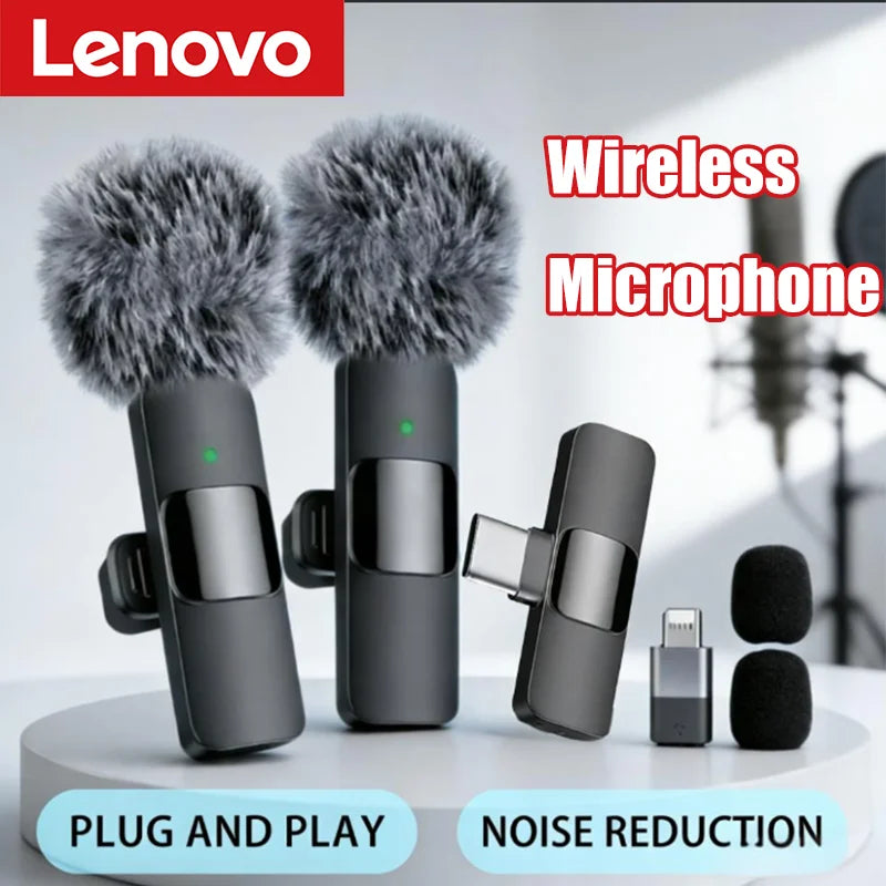 Lenovo Wireless Lavalier Microphone | Mini Clip-On Mic for iPhone Android Live Stream
