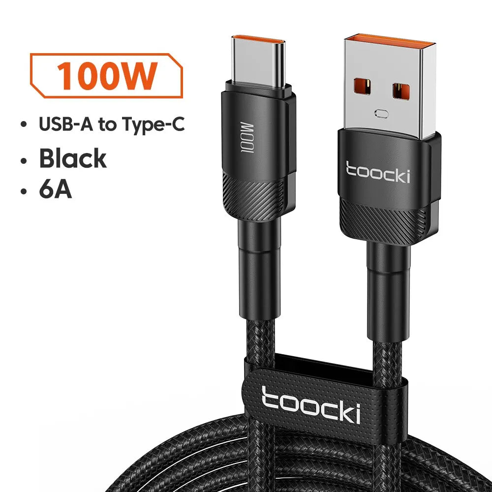 Toocki 6A USB-C Fast Charging Cable | 100W PD Braided Cord iPhone 15 Huawei Realme Oppo OnePlus