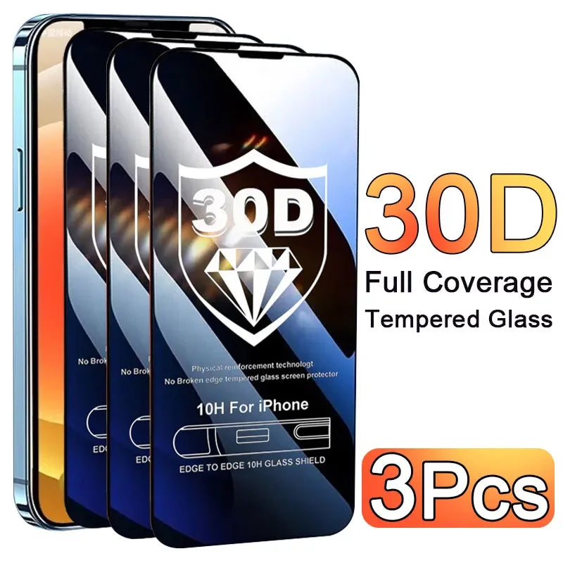3-Pack Tempered Glass Screen Protector iPhone 17 Air 16 15 14 13 12 11 X XS XR Pro Max Mini Plus