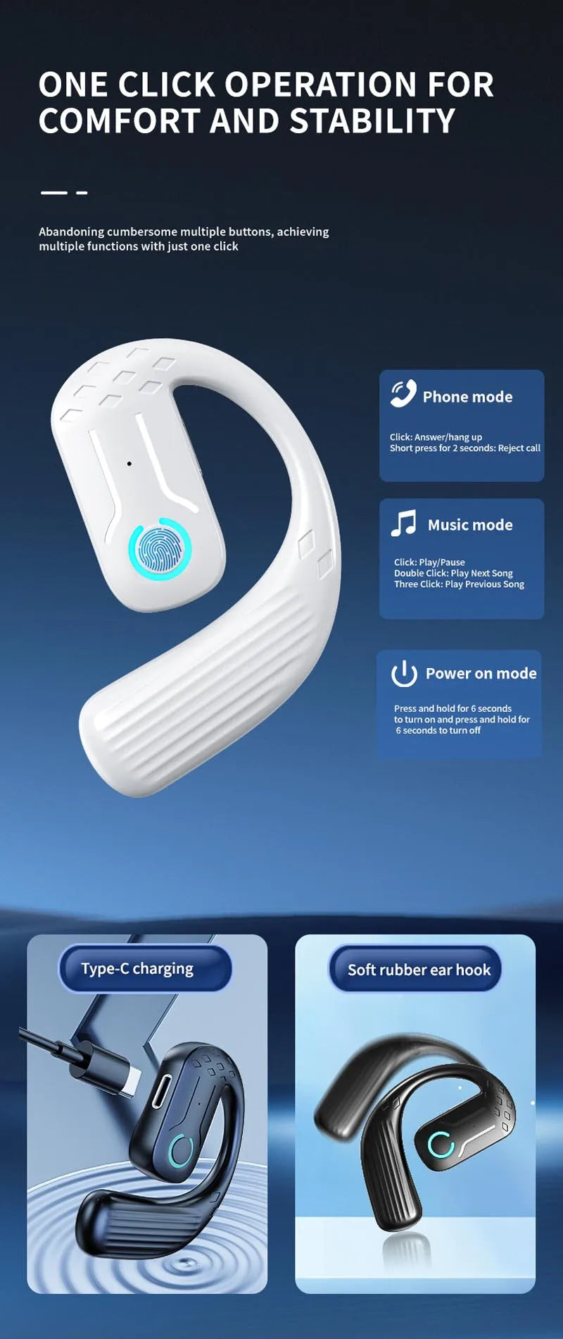 Ruiforlove Bluetooth 5.4 Ear Hook Earphone