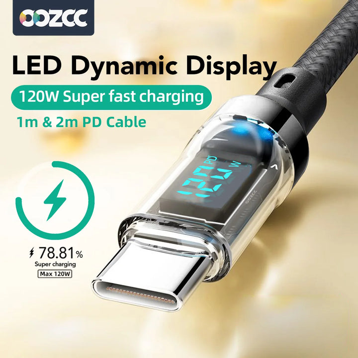 MFi Lightning Fast Charge Data Sync Cable with LCD Display — 120w lightning fast charging cable