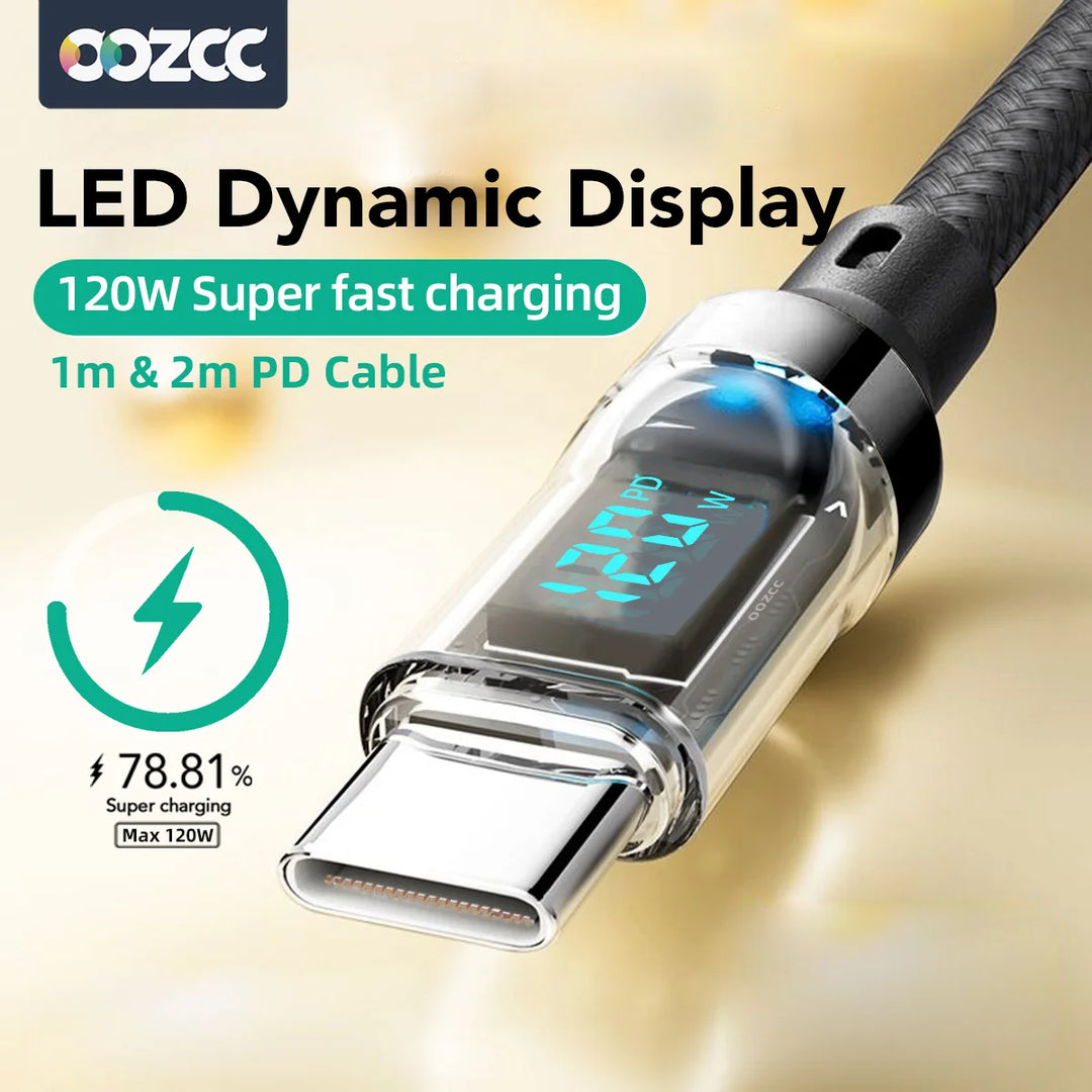 MFi Lightning Fast Charge Data Sync Cable with LCD Display — 120w lightning fast charging cable