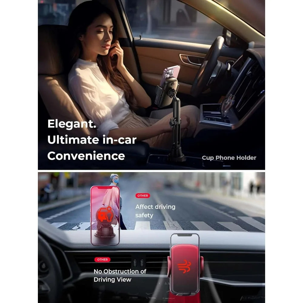 Cup Holder Phone Mount for Car & Golf Cart, 360-Degree Rotating
