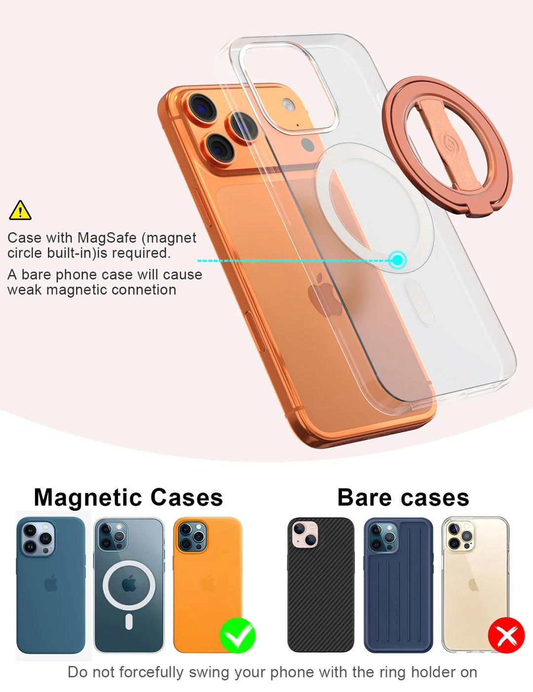 EWA Magnetic Phone Ring Holder – MagSafe Grip Stand for iPhone & Universal