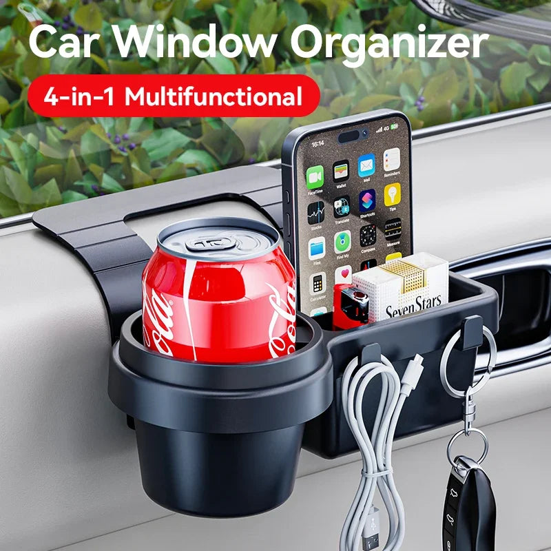 Car Door Window Storage Organizer | Cup Phone Holder Pocket Rack | ABS+TPR Auto Interior Tray
