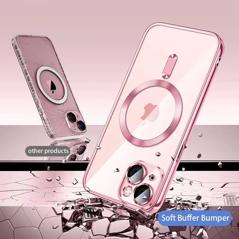 BYGJMY Clear Plating MagSafe Case for iPhone 16 Plus 15 14 13 12 11 Pro Max — iPhone 16 Plus Clear MagSafe Case