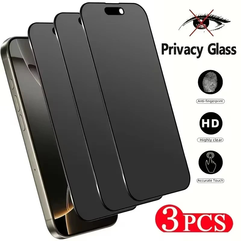 1-3 Pack Privacy Anti-Spy Tempered Glass iPhone 17 16 15 14 13 12 11 Pro Max Mini Plus XR XS X