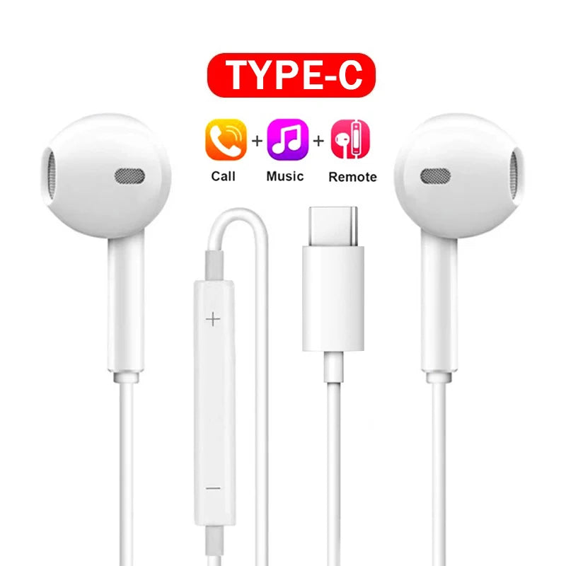 Wired Earbuds – 3.5mm & Type-C HiFi Stereo Headphones with Mic