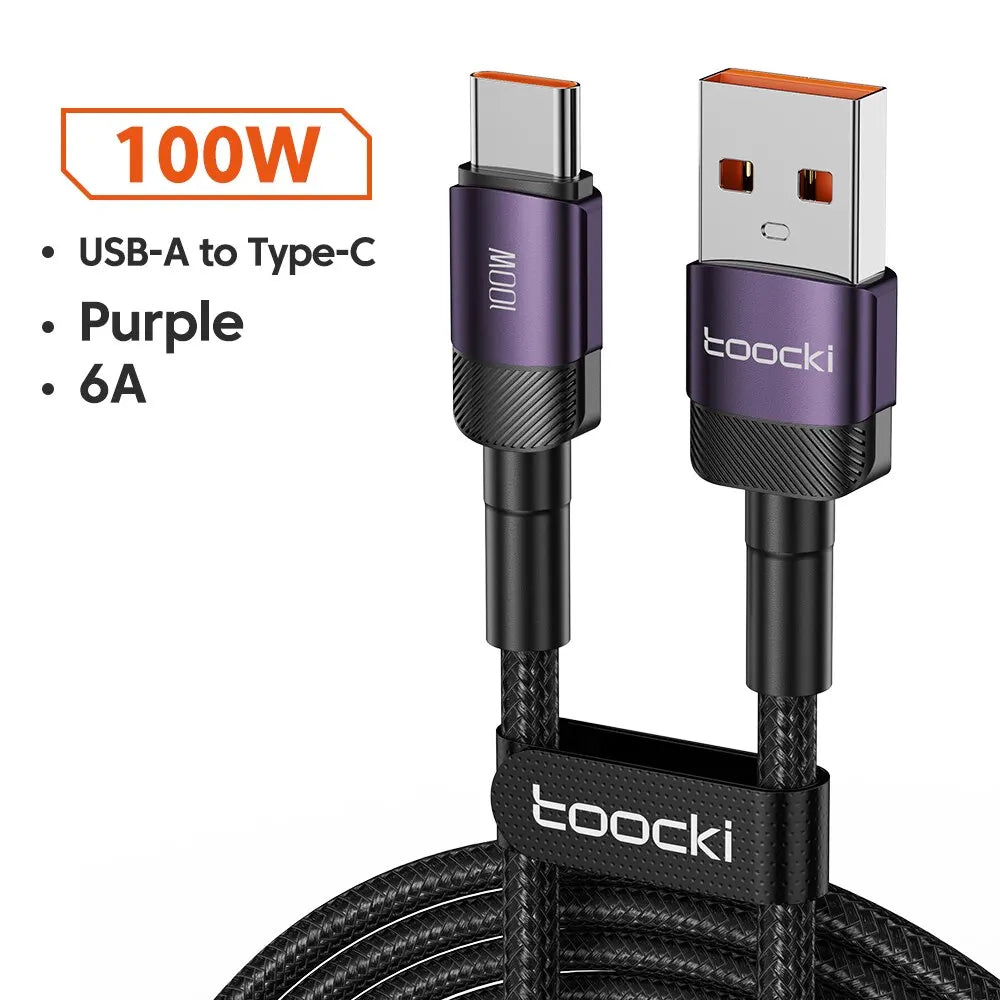 Toocki 6A USB-C Fast Charging Cable | 100W PD Braided Cord iPhone 15 Huawei Realme Oppo OnePlus
