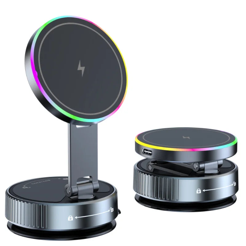 KEBETEME 15W Wireless Charging Car Mount – Vacuum Suction Magnetic Phone Holder