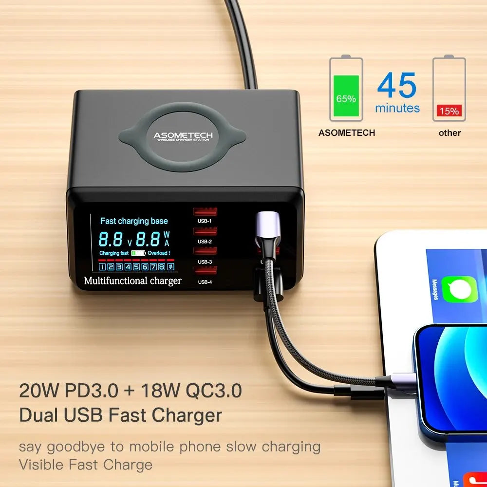 ASOMETECH 100W 8-Port USB Charging Station Wireless