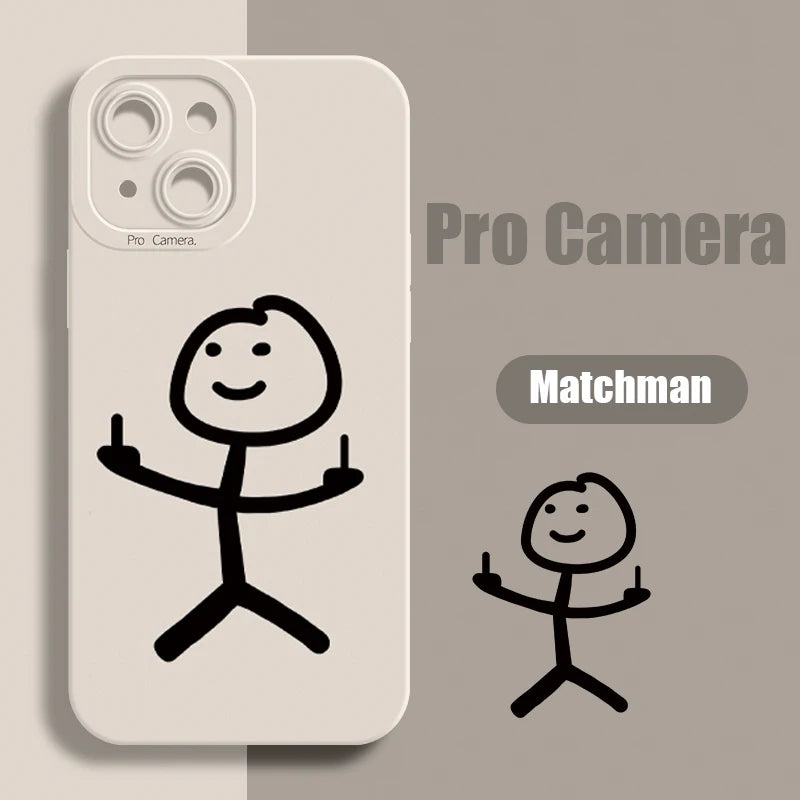 Cartoon Matchman iPhone Case | Funny Cute Matte TPU Shockproof Cover iPhone 15–7 XR XS SE