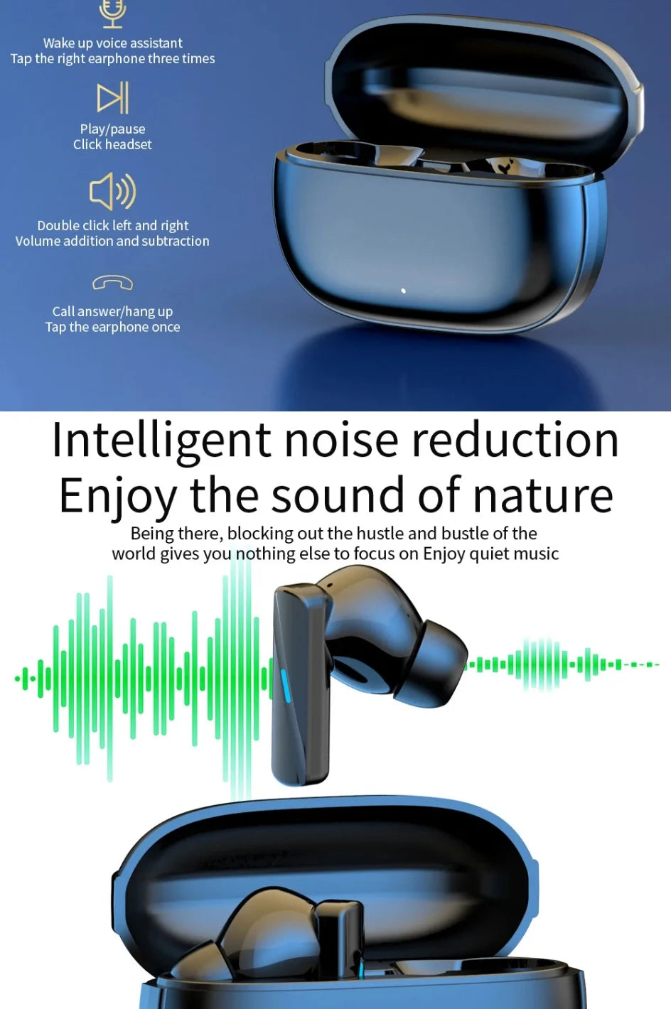 Wireless Noise-Cancelling Bluetooth 5.3 Earbuds – Secure Fit for Workouts