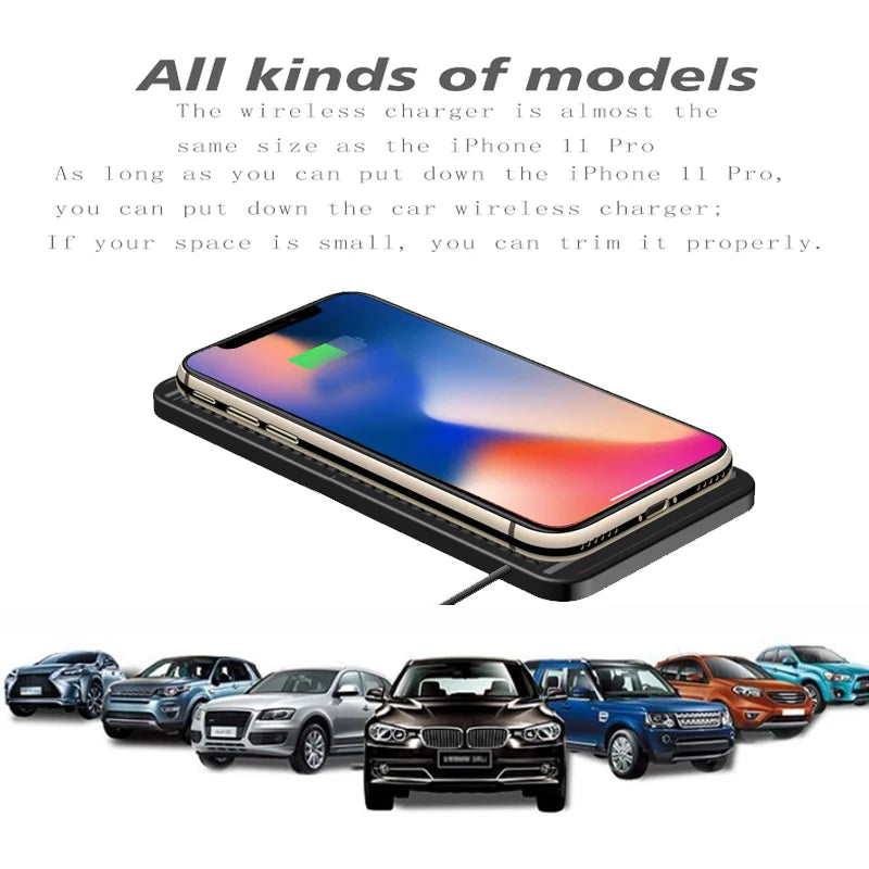 Wireless Car Charger Pad – 15W Fast Qi Charging Non-Slip Mat