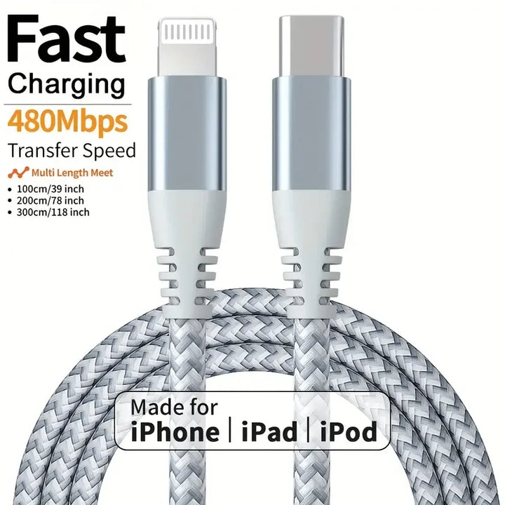 LAIHONEN MFi USB-C to Lightning Cable | Nylon Braided 3A Fast Charge iPhone 14 13 12 11