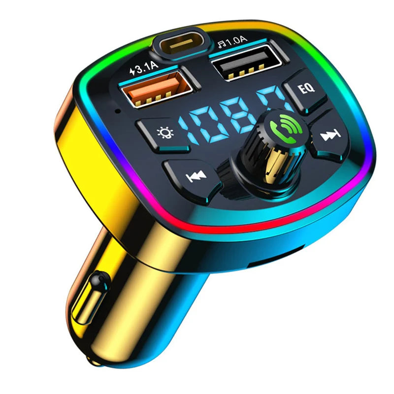 Bluetooth 5.0 FM Transmitter for Hands-Free Call, Car USB Charger, MP3 Player