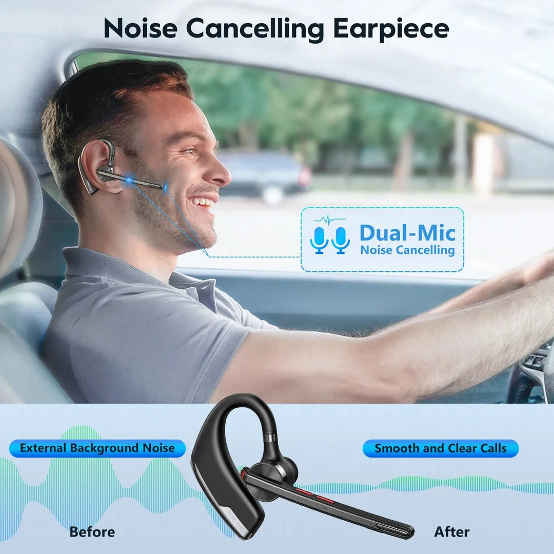 New Bee M51 Wireless Bluetooth Headset with Dual-Mic CVC8.0 Noise Cancelling for Professionals