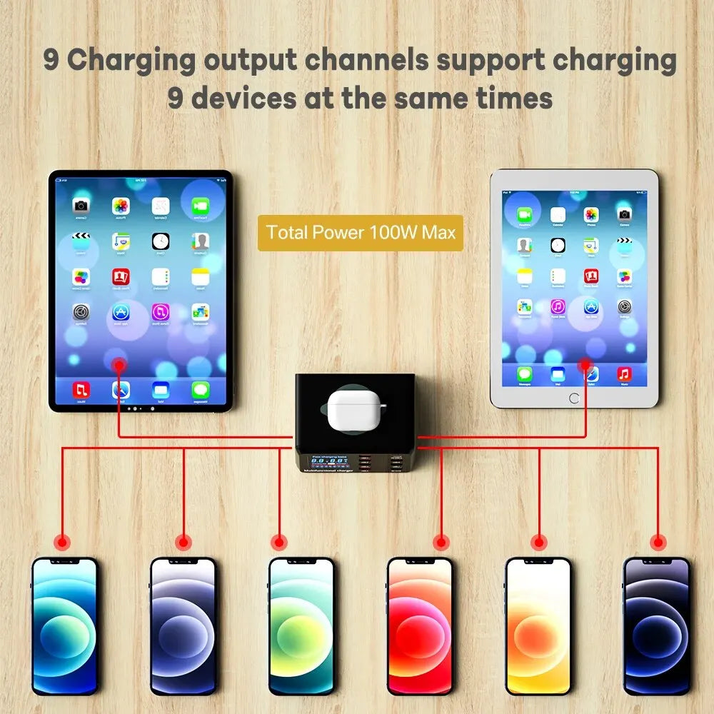ASOMETECH 100W 8-Port USB Charging Station Wireless