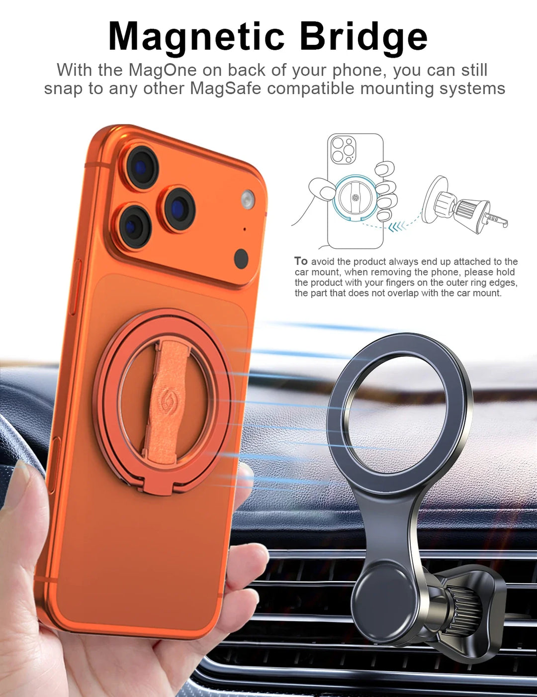 EWA Magnetic Phone Ring Holder – MagSafe Grip Stand for iPhone & Universal