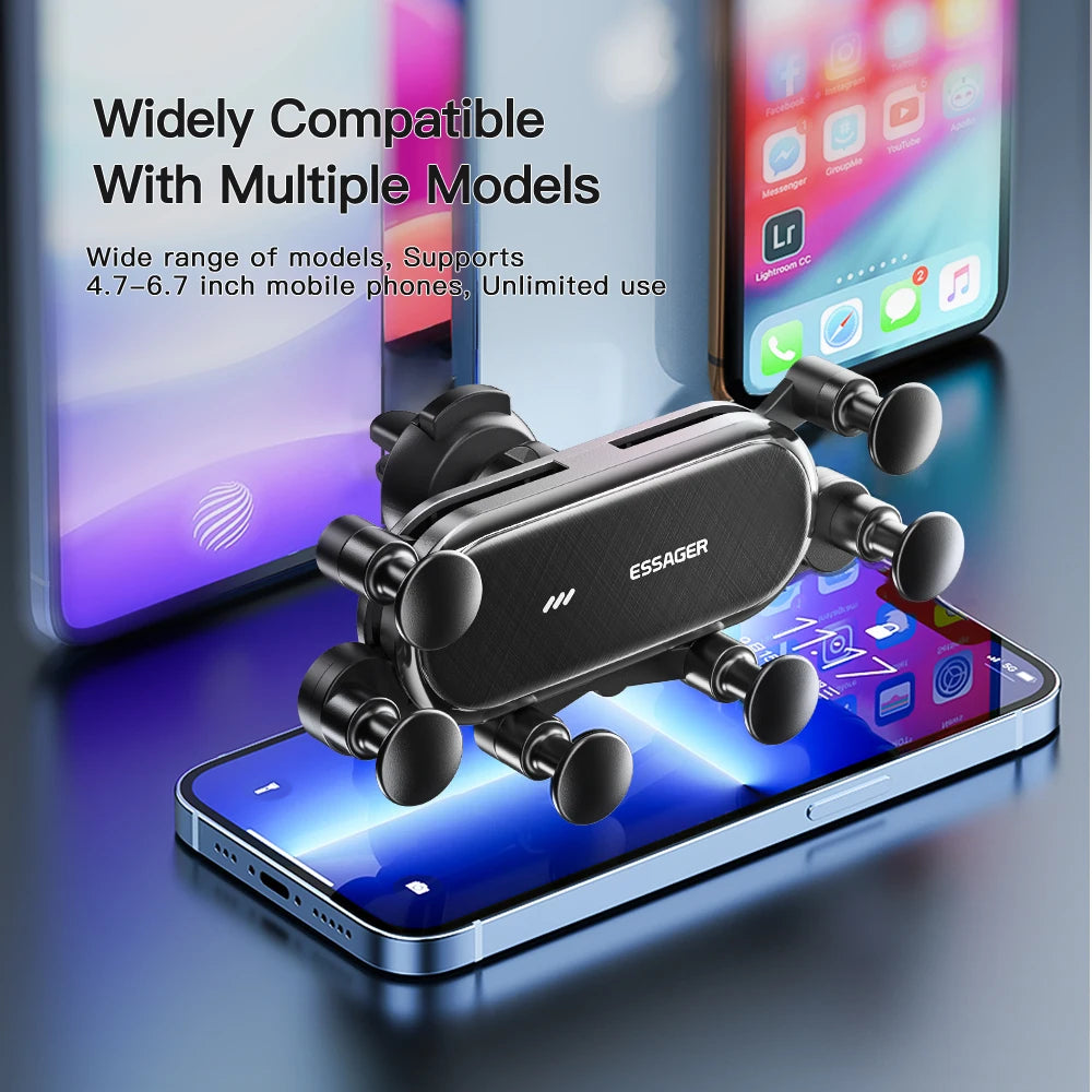 ESSAGER Gravity Car Phone Holder | Air Vent Mount 6-Point Grip for iPhone 14 13 Samsung Xiaomi