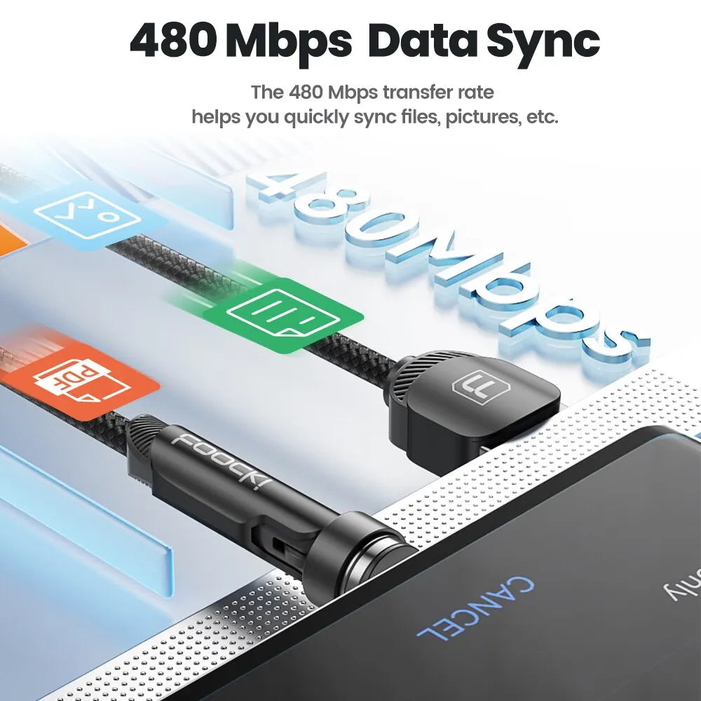 Toocki 540° Rotate Magnetic Cable | 3A Fast Charging Type-C Lightning Micro USB Braided Cord