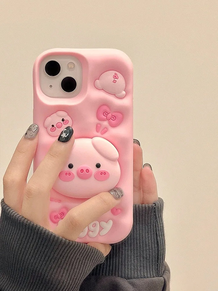 3D Pig iPhone Case with Kickstand for iPhone 11-15 Pro Max — 3d pig phonecase