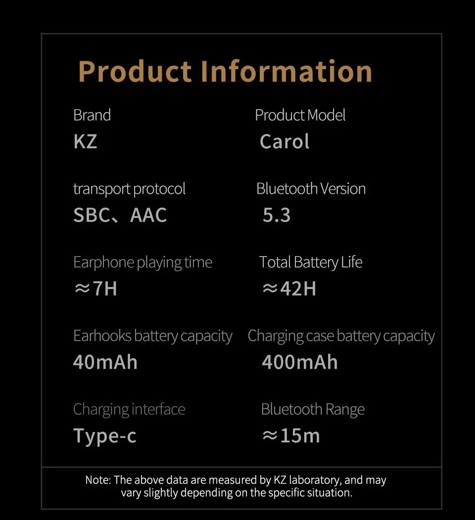 KZ Carol Wireless Earphones - 42H Battery & 6-Mic TWS