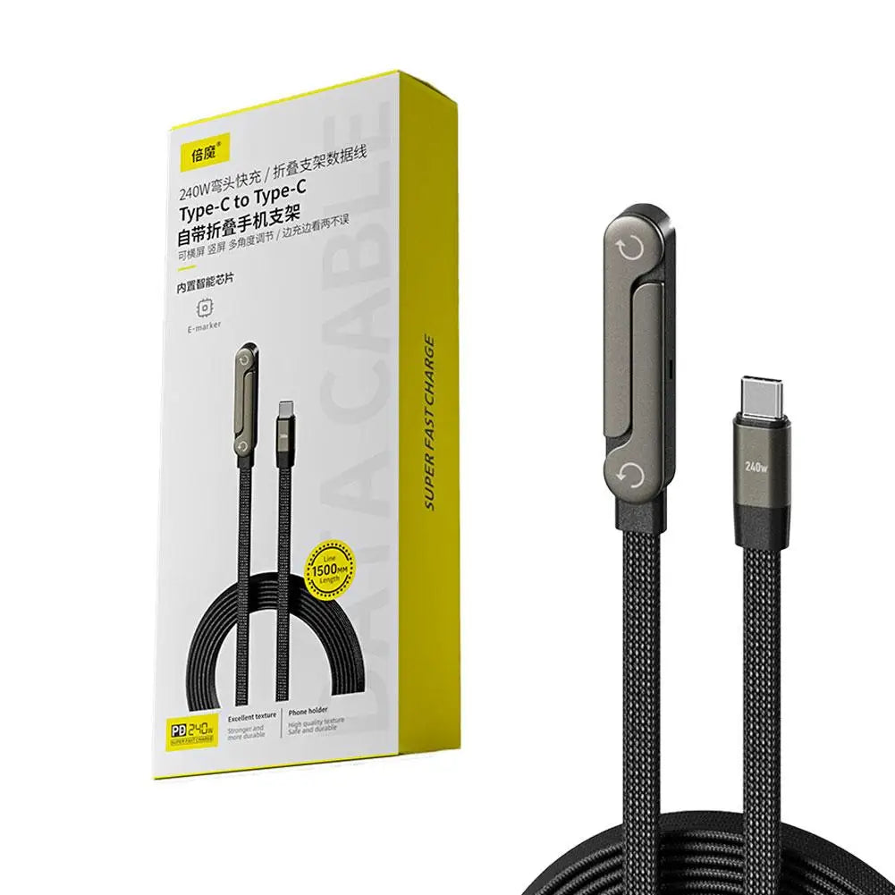 240W Fast Charging Cable Phone Stand 360° Rotation 2-in-1