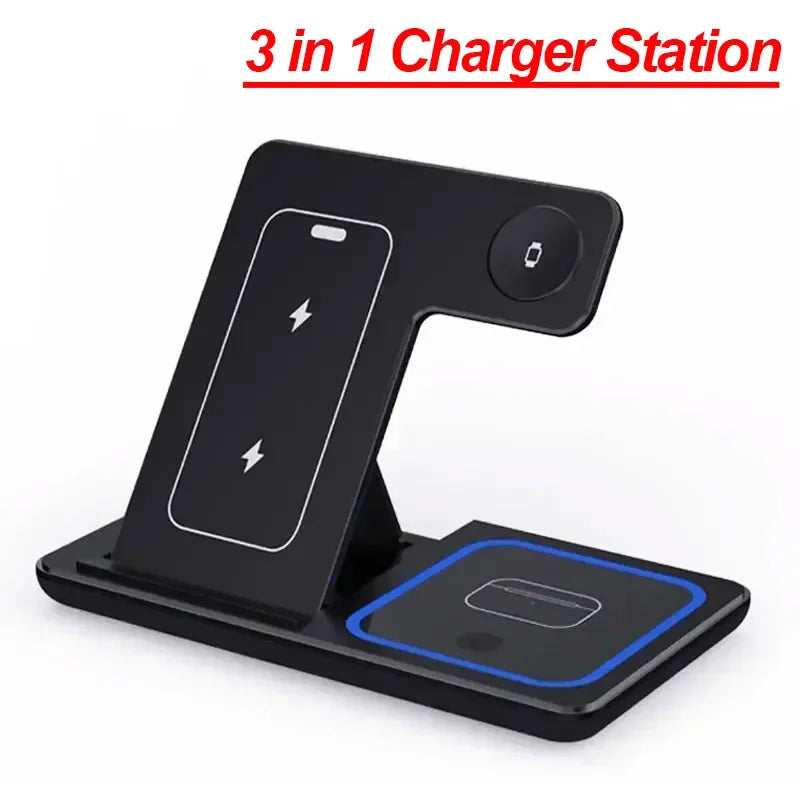 VIKEFON 3 in 1 Foldable Wireless Charging Station | 15W Fast Charger for iPhone 17 iWatch AirPods