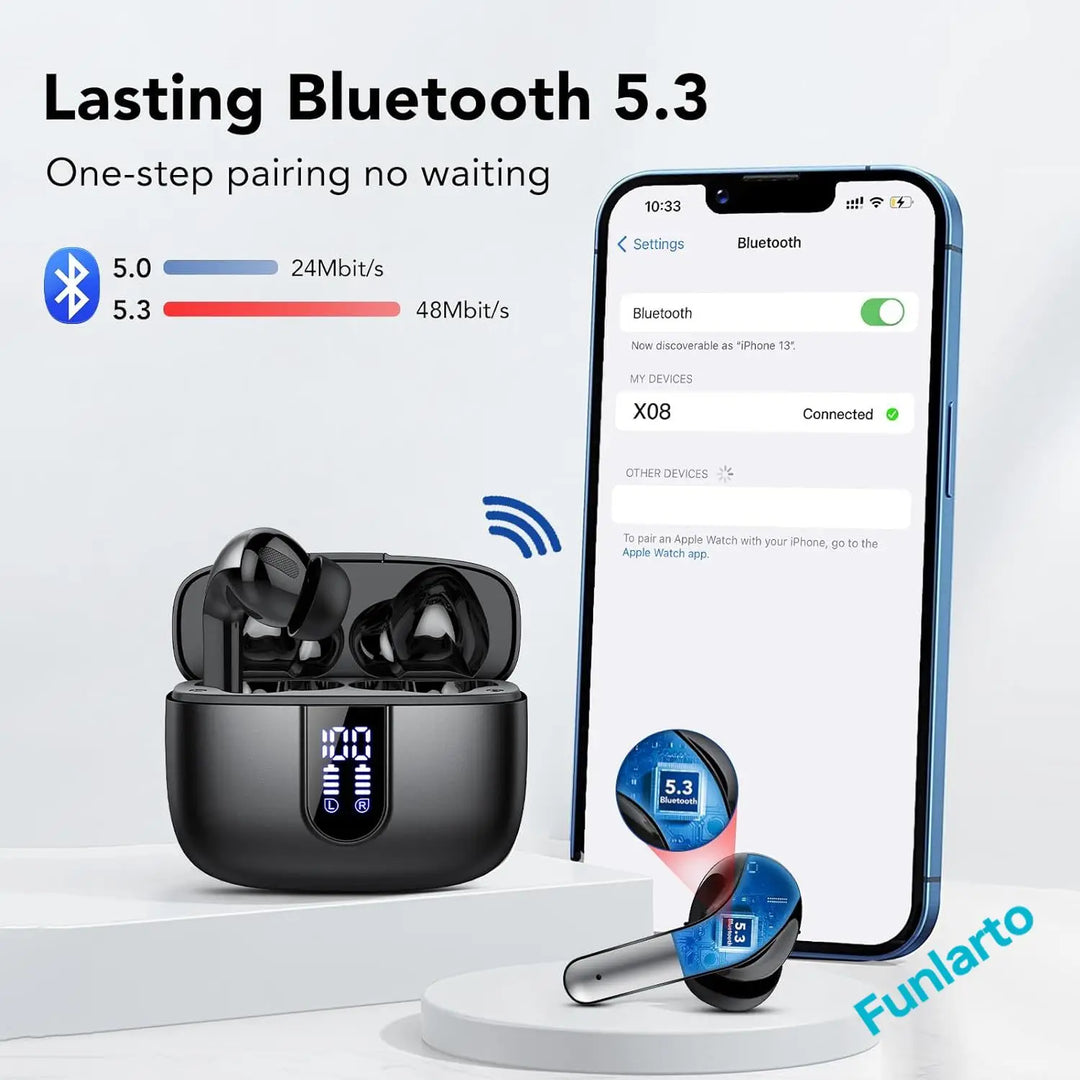 Best Funlarto Wireless Earbuds Bluetooth 5.3 - 50H Playtime Waterproof Earbuds