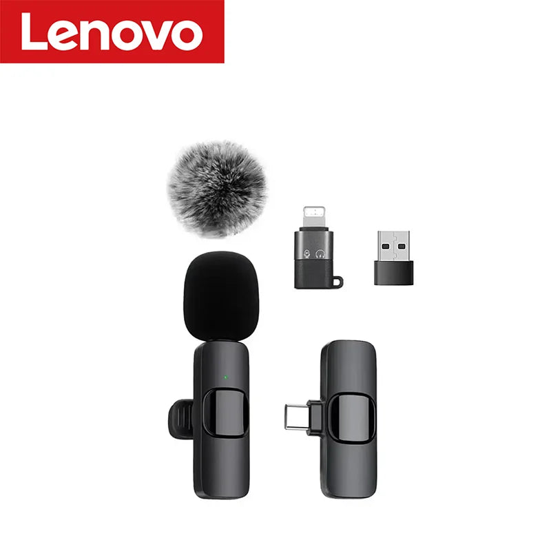 Lenovo Wireless Lavalier Microphone | Mini Clip-On Mic for iPhone Android Live Stream