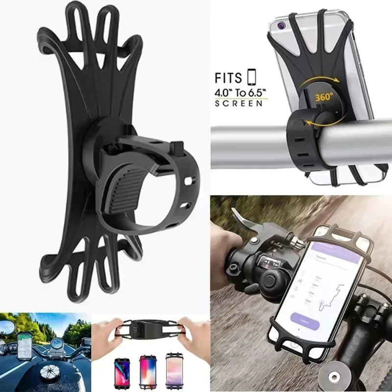 360 Rotatable Silicone Bike & Motorcycle Phone Holder – Universal Handlebar Mount