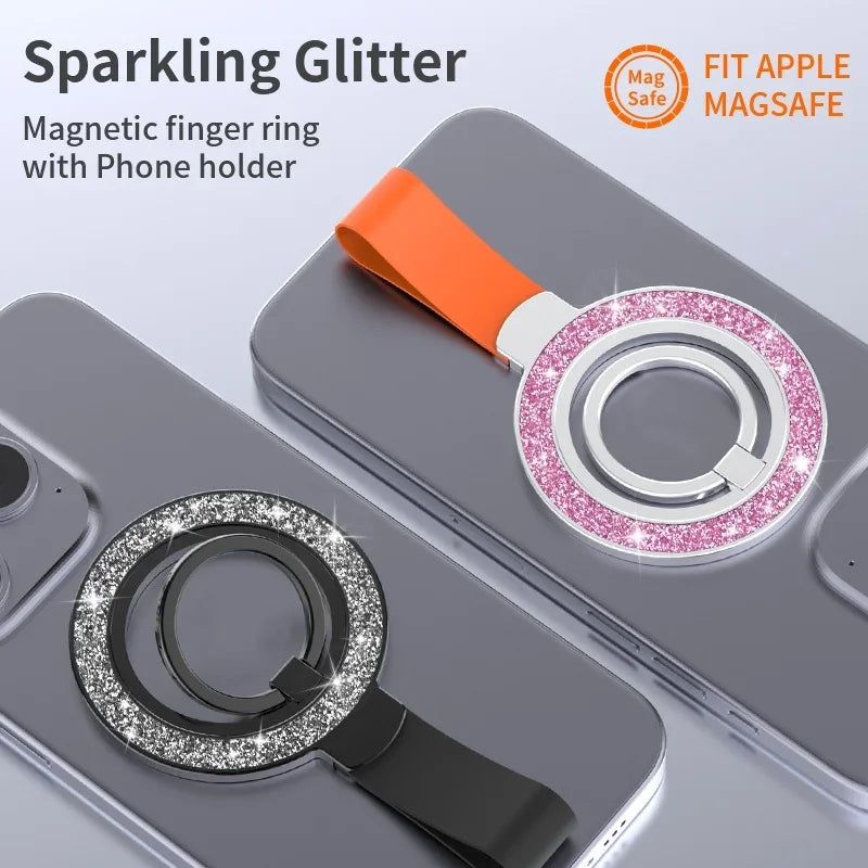 QGhappy MagSafe Phone Holder – Double Magnetic Grip Ring Stand with Hand Strap