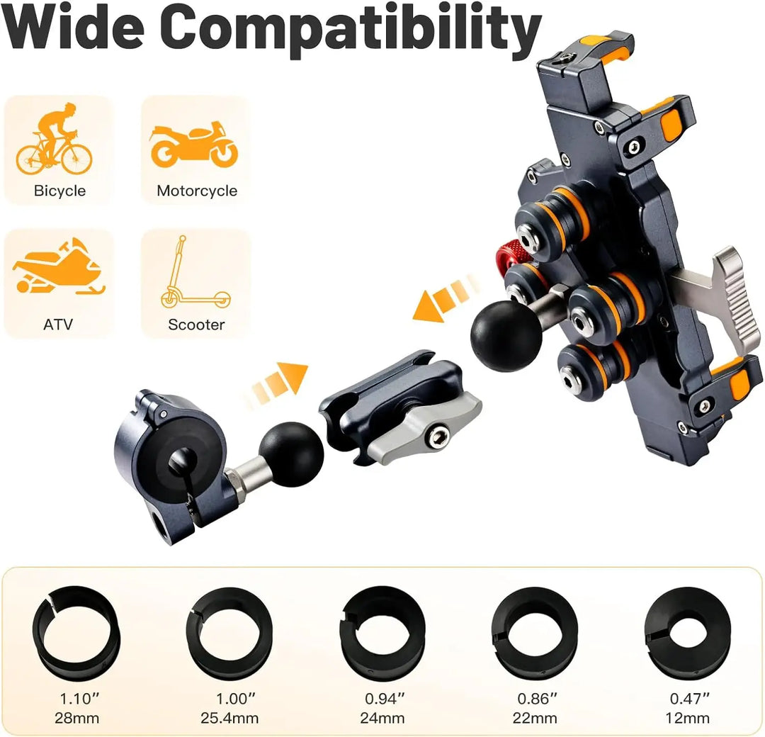 Aluminum Motorcycle Phone Holder Anti-Shake 360° Adjustable Bike GPS Mount
