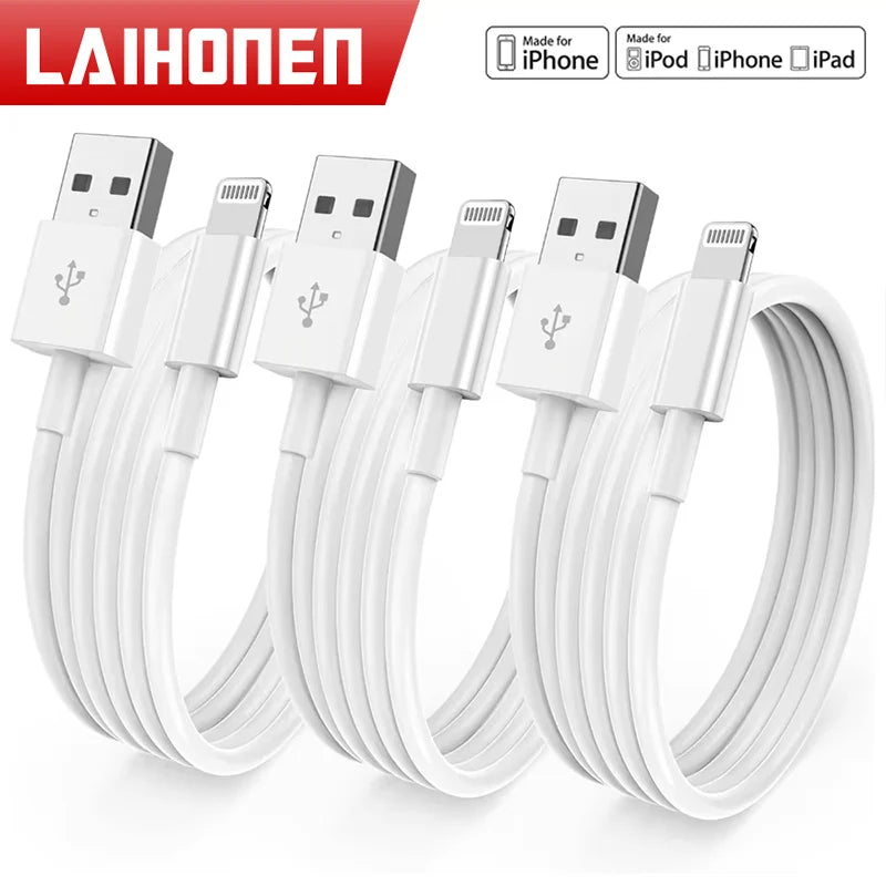 LAIHONEN MFi Certified iPhone Lightning Cable 3-Pack | USB-A Fast Charging Data Cable iPhone 14–5
