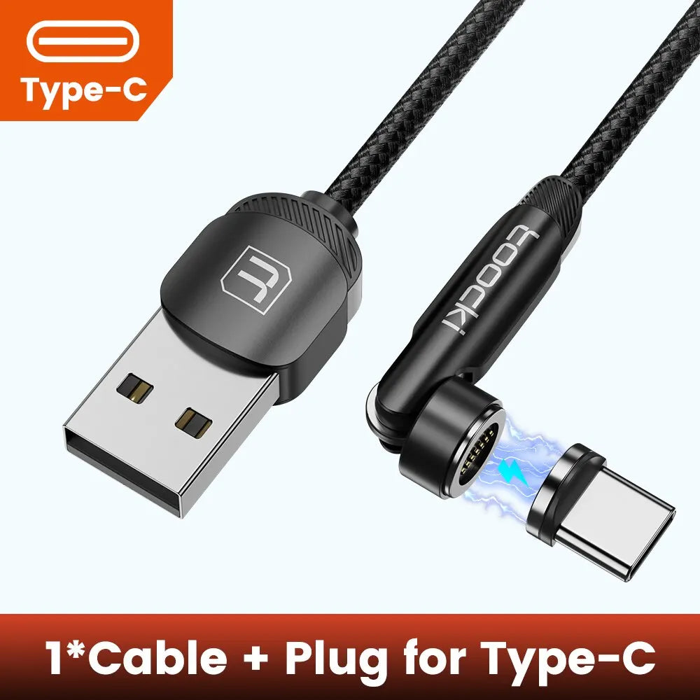 Toocki 540° Rotate Magnetic Cable | 3A Fast Charging Type-C Lightning Micro USB Braided Cord